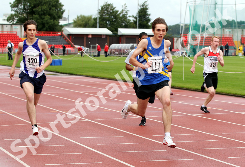 Sam Bentley (Leeds City) wins the Junior Mens 100 metres, Gateshead Tartan Games
